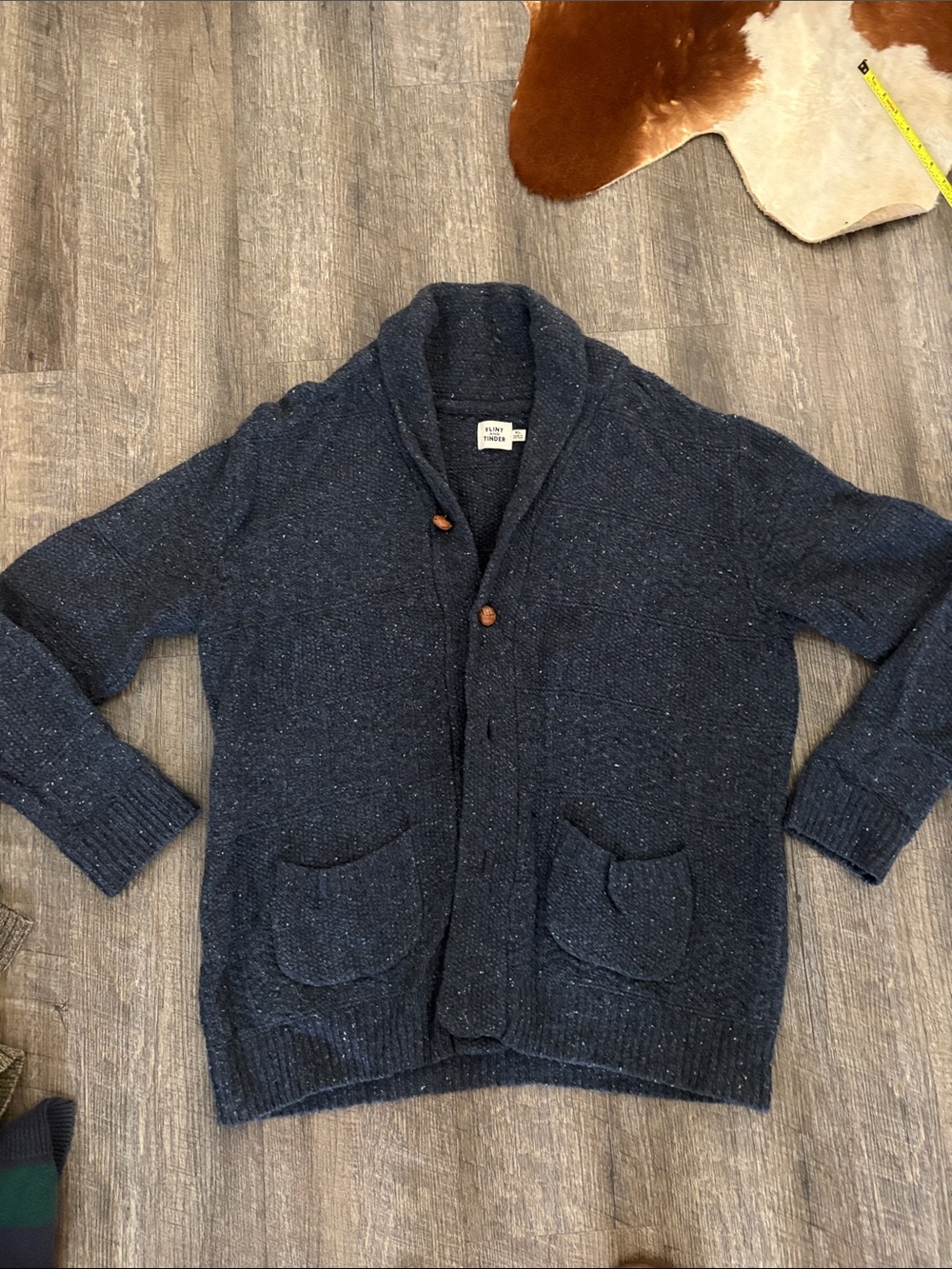 Men's wool Shawl Collar Cardigan Sweater in Dark Navy